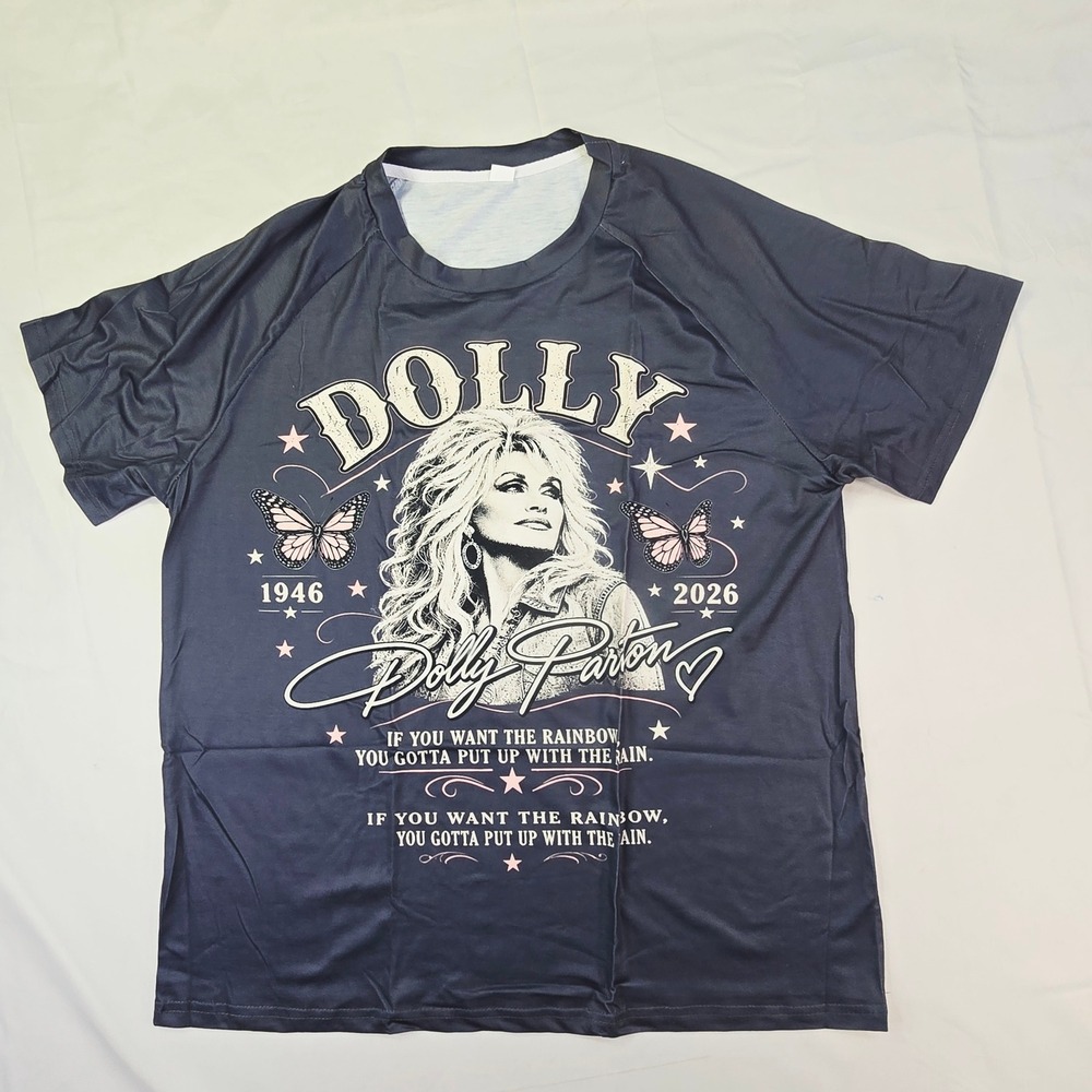 Dolly Parton Rainbow Quote Graphic T-Shirt Unisex 2XL Navy Blue Butterfly New